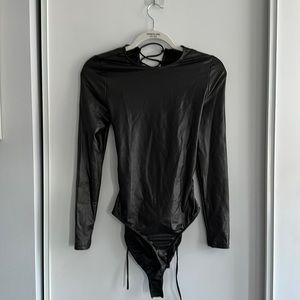 Black faux leather bodysuit